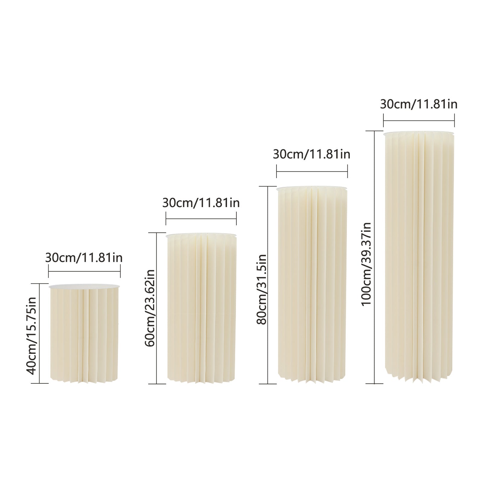 Mesa de papel efeito Sanfona 4pc - Marfim