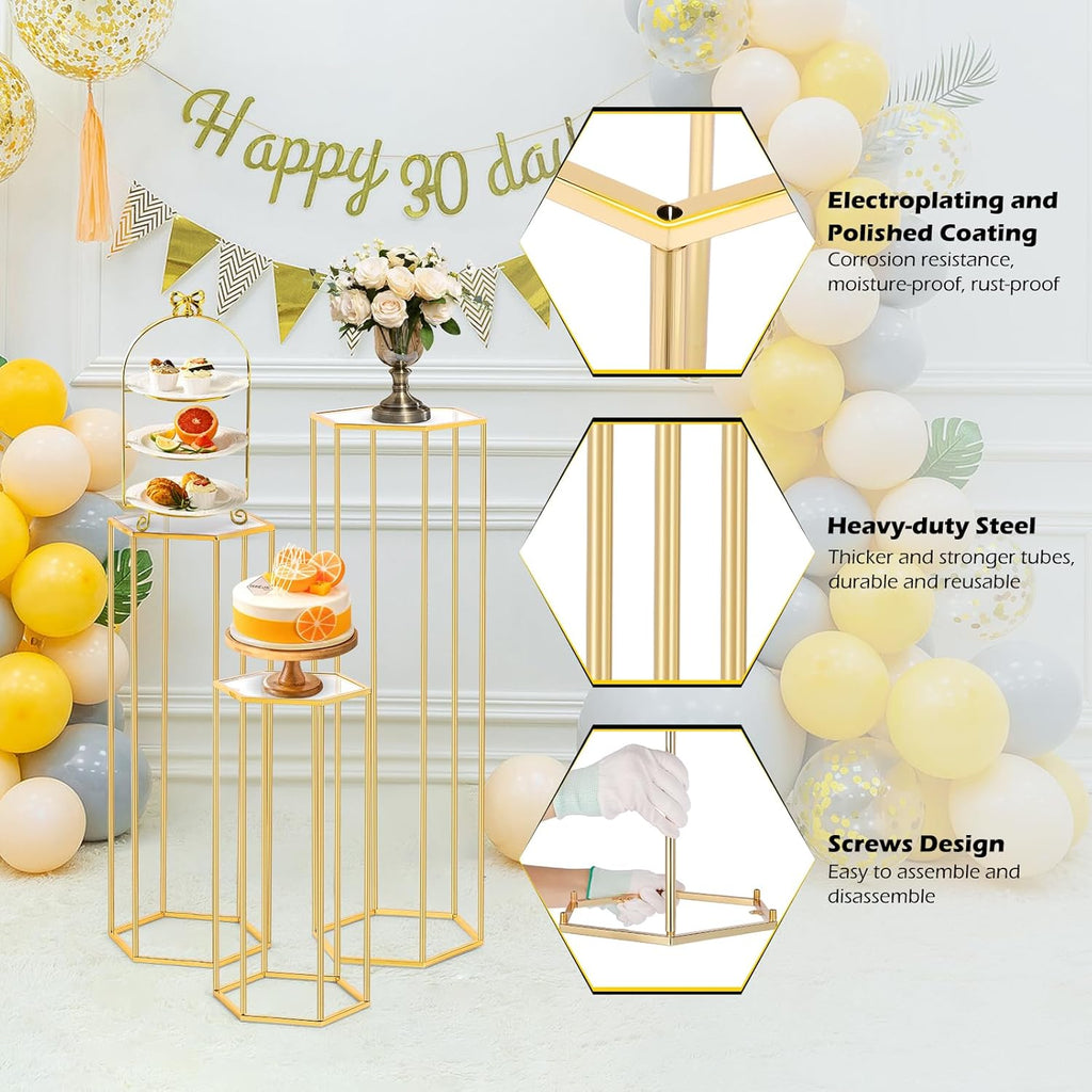 Kit de 3 Mesa Hexagonal de Metal Dourado (P, M, G)