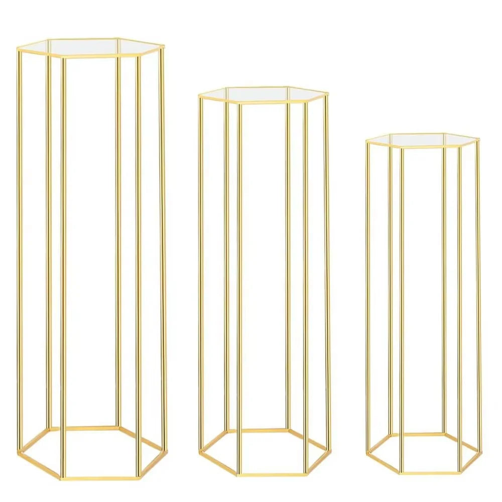 Kit de 3 Mesa Hexagonal de Metal Dourado (P, M, G)
