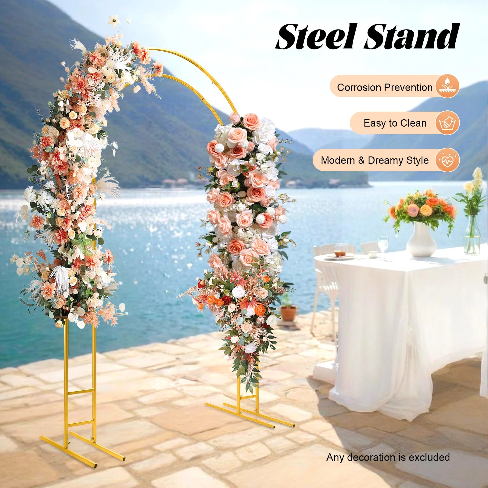 7.2ft Metal Wedding Arch  with Base, Balloon Arch Backdrop Arch Stand for Wedding, Garden, Yard, Indoor Outdoor Party Decoration