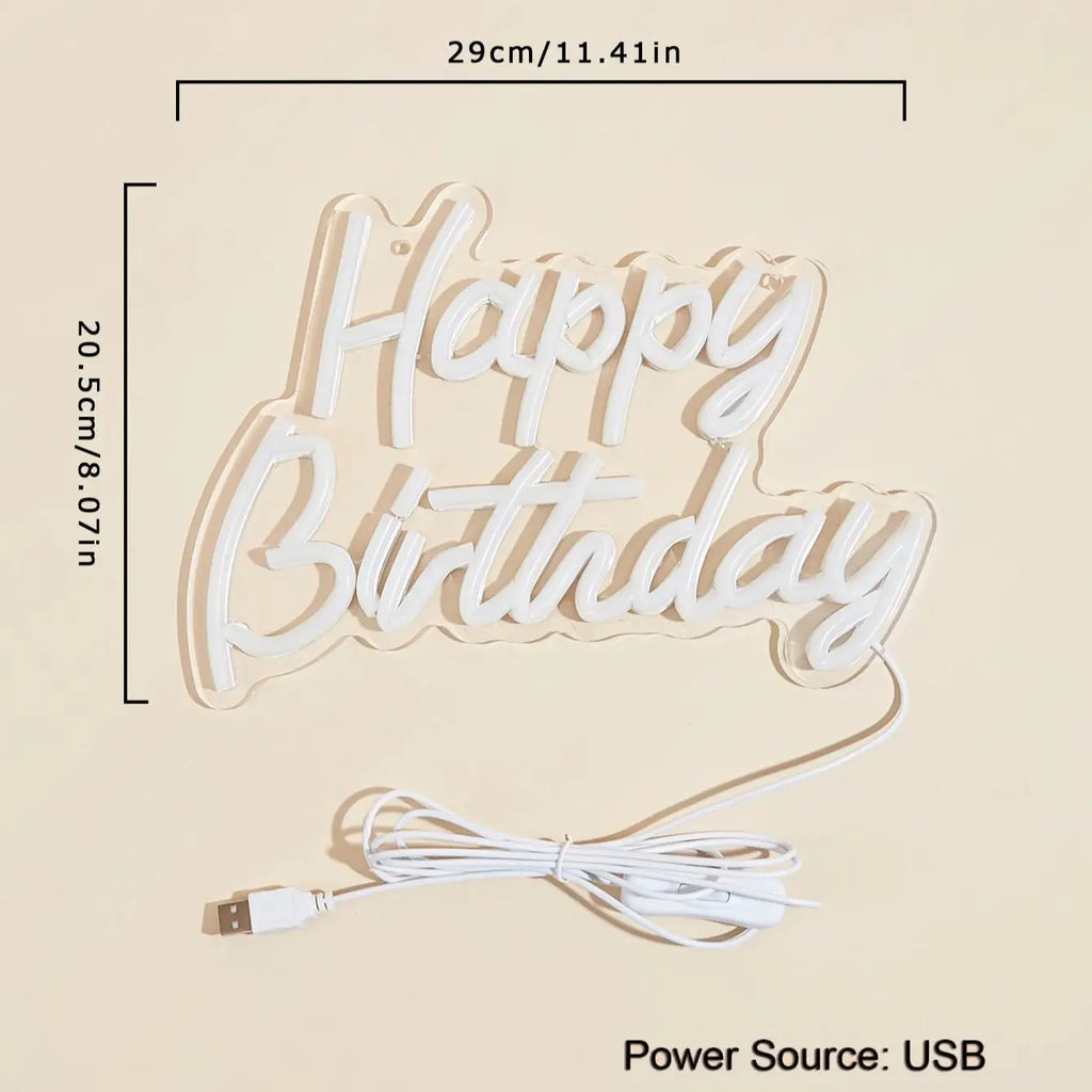 Neon LED Happy Birthday – Decoração de Festa USB