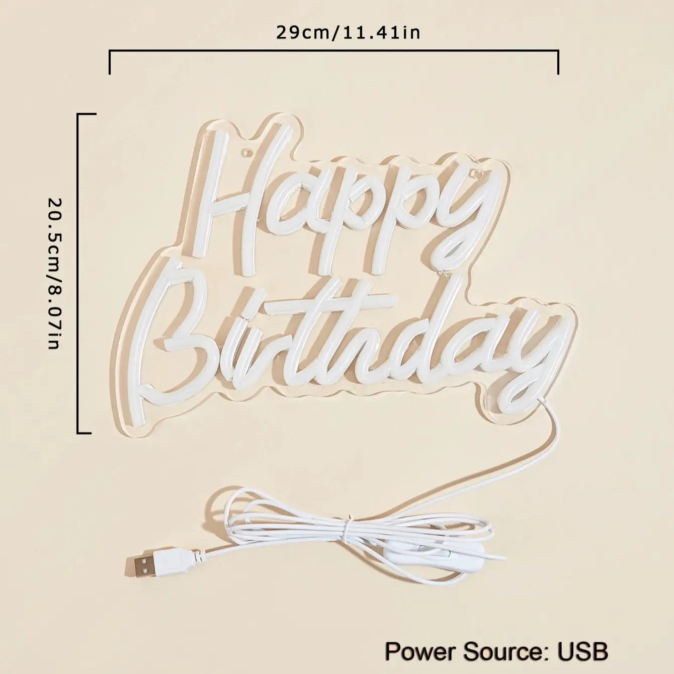 Neon LED Happy Birthday – Decoração de Festa USB