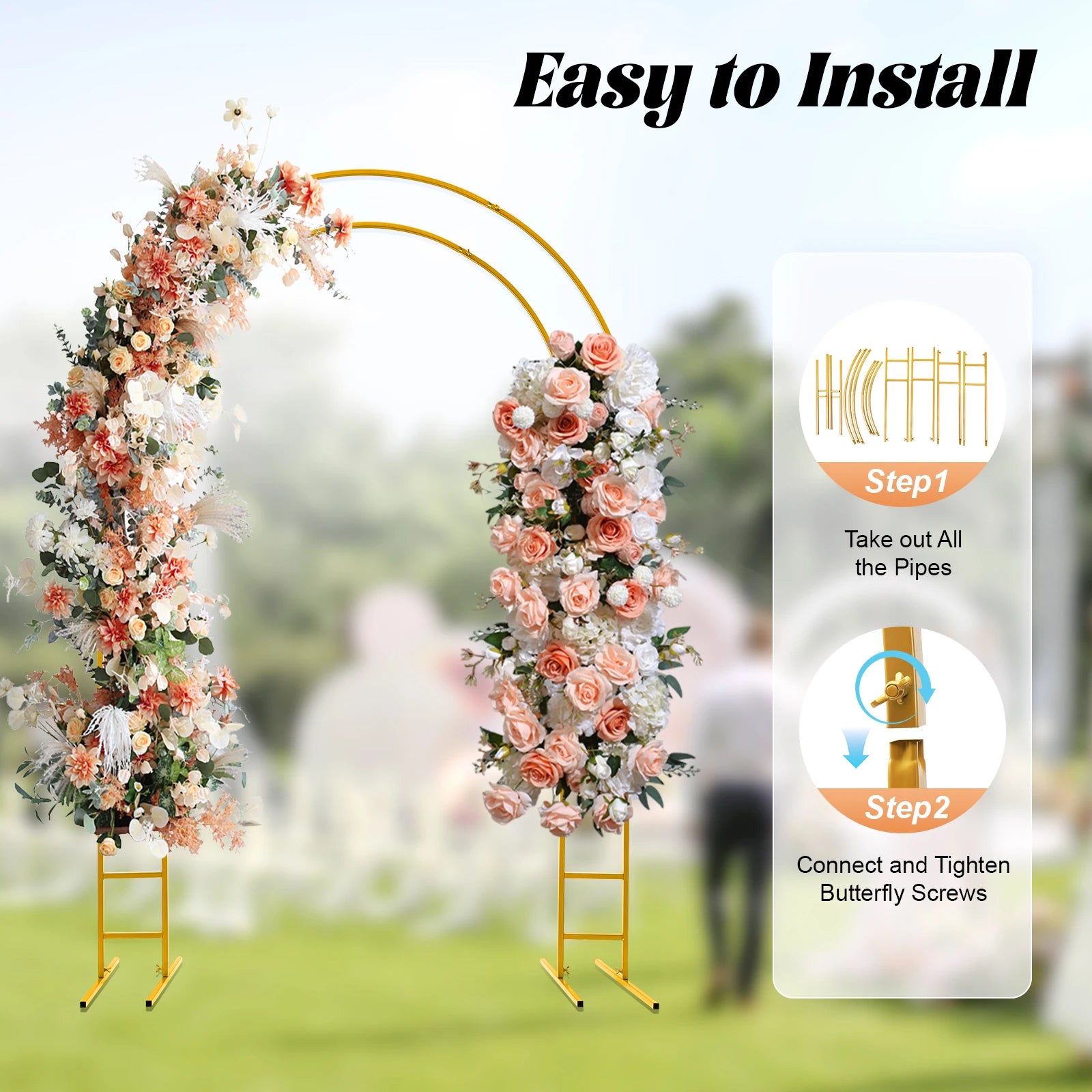 7.2ft Metal Wedding Arch  with Base, Balloon Arch Backdrop Arch Stand for Wedding, Garden, Yard, Indoor Outdoor Party Decoration