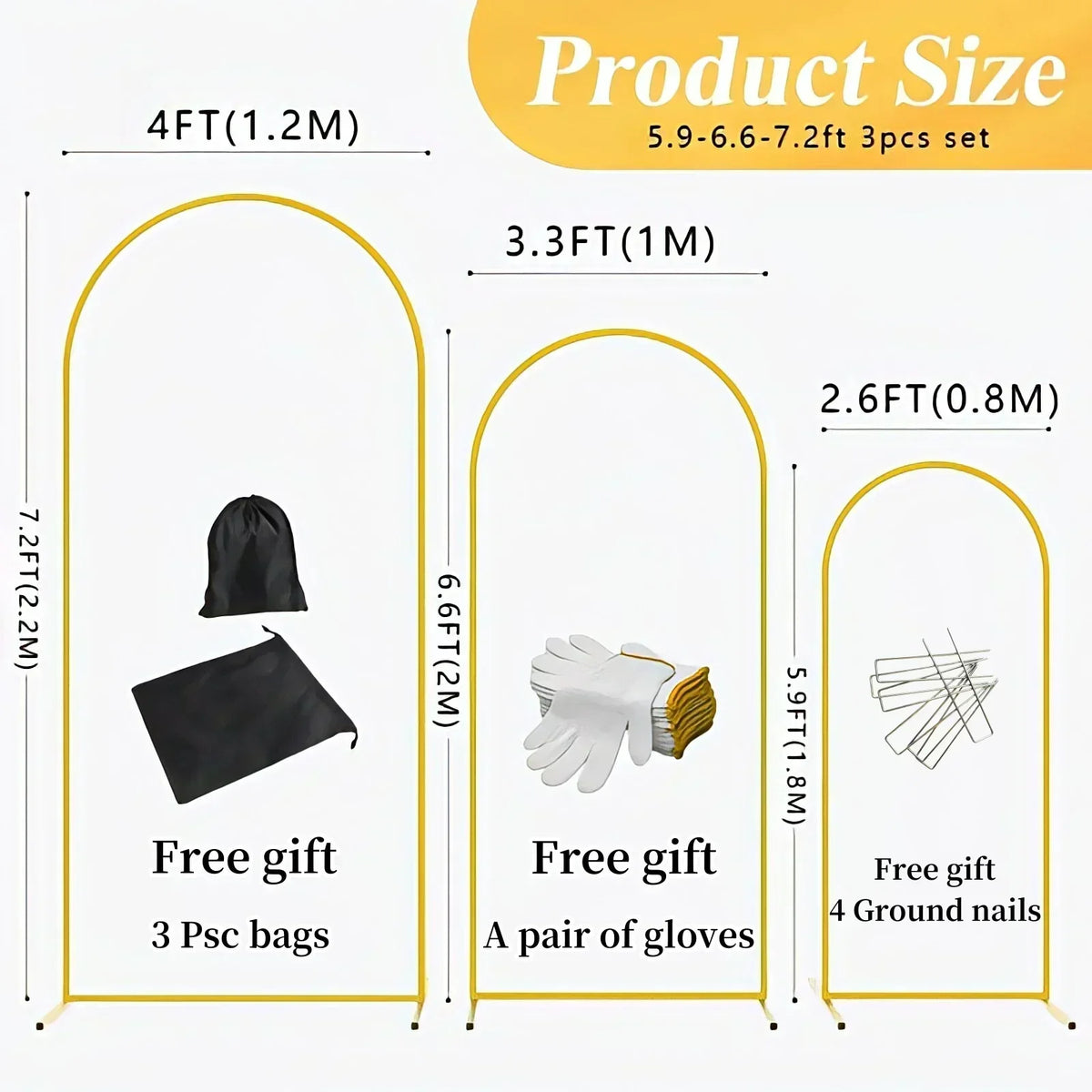 Arco romano dourado para casamento - 3pcs