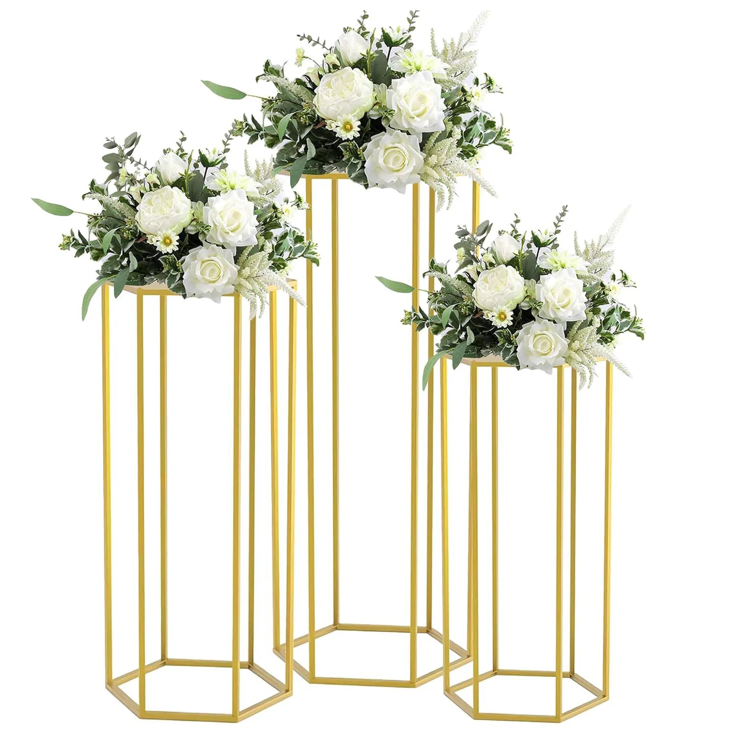 Kit de 3 Mesa Hexagonal de Metal Dourado (P, M, G)